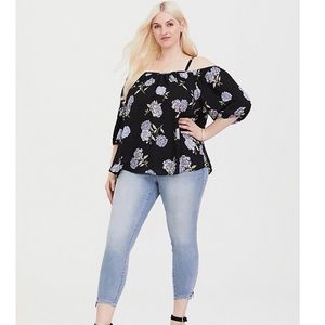 Torrid Black Floral Georgette Cold Shoulder